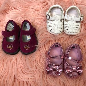 Lot of 3 Baby Girl Shoes Size 1 & 2